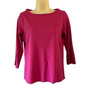 L.L. Bean Bright Pink Supima Cotton Knit Top Woman Size Small Pullover